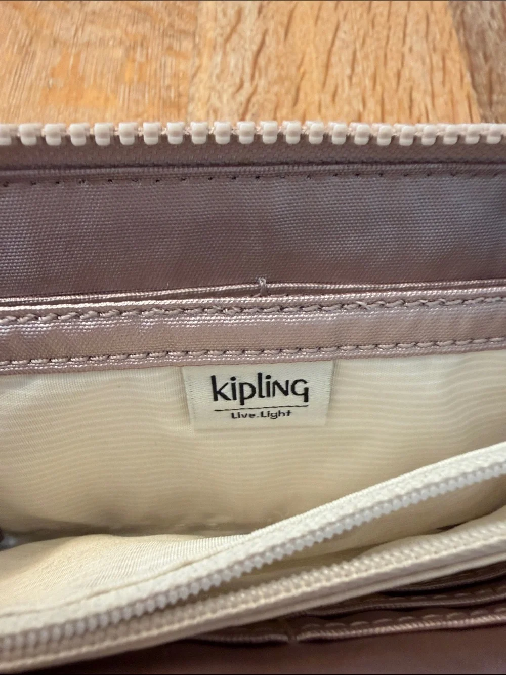 Kipling Metallic Pink Wristlet Zip Wallet